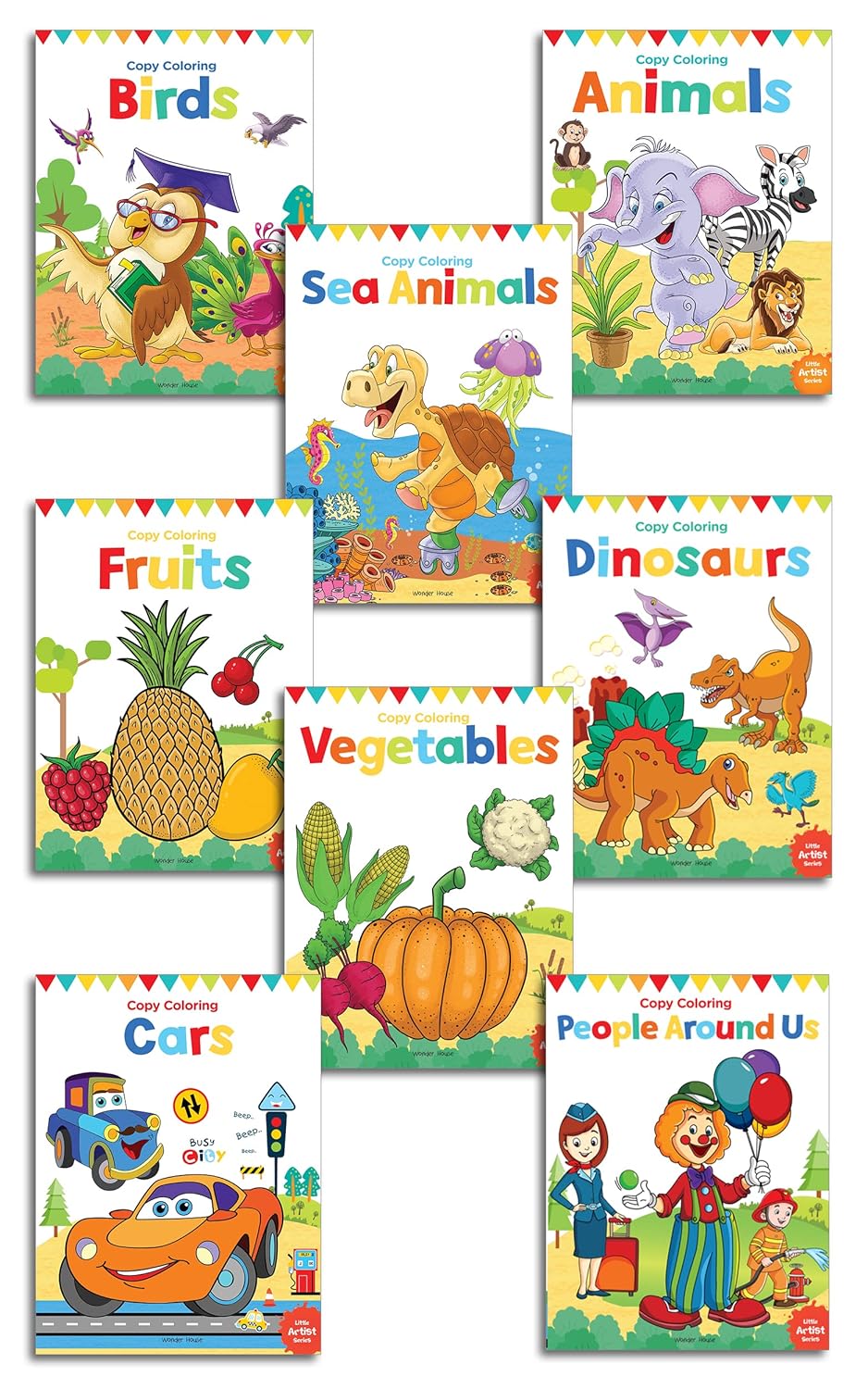 Little Artist Copy Colouring Boxset : Pack of 8 Books (Birds, Sea Animals, Fruits, Vegetables, Dinosaurs, Cars and People Around Us)